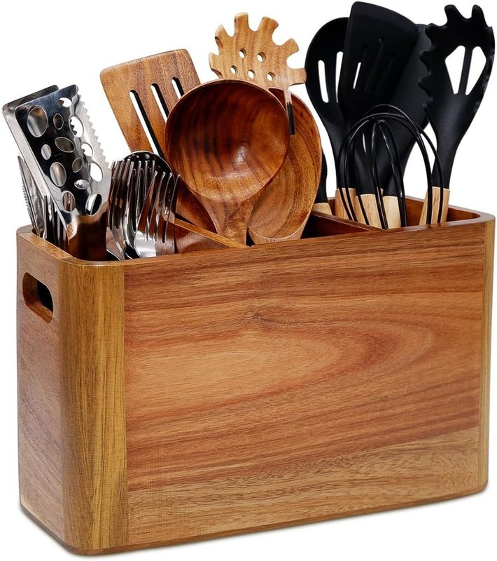 Large Capacity Acacia Wood Storage Box for Kitchen Counter in Solid Wood Structure