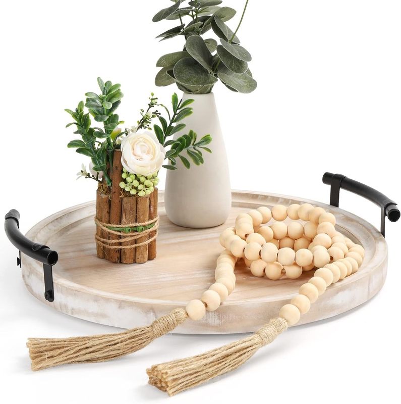 Wooden Round Tray in Plain Color for Modern Kitchen Serving Platter