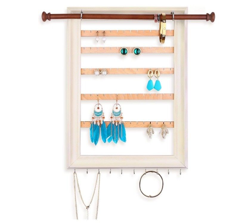 Non-folding Rack Earring Holder Wall Jewelry Display with Bracelet Necklace Holder and Rod