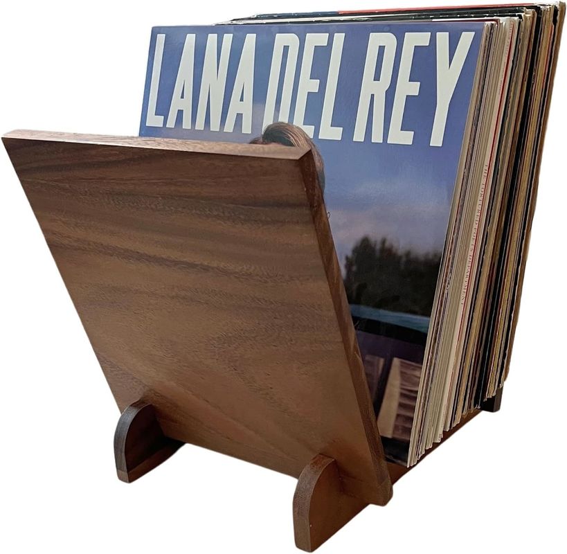 Flip Display Wooden Record Holder for 50 Music Album Storage Single Tier Design