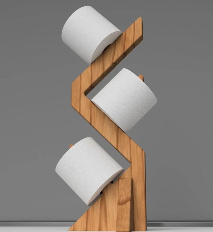 Double Tier Wooden Shelf for Stylish and Functional Free Standing Toilet Paper Holder