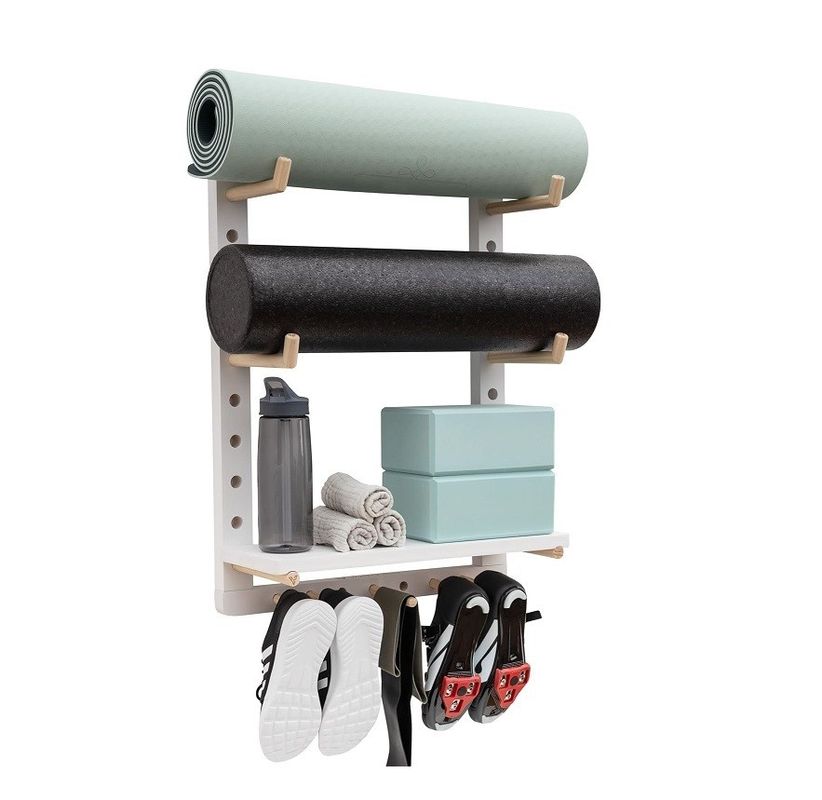Convenient Wood Yoga Mat Organizer for Fully Customizable Home Gym Wall Mounting
