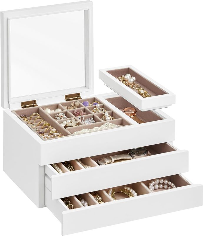 Clear Lid 3-Layer Wooden Jewelry Box in Rectangle Shape for Custom Storage Needs