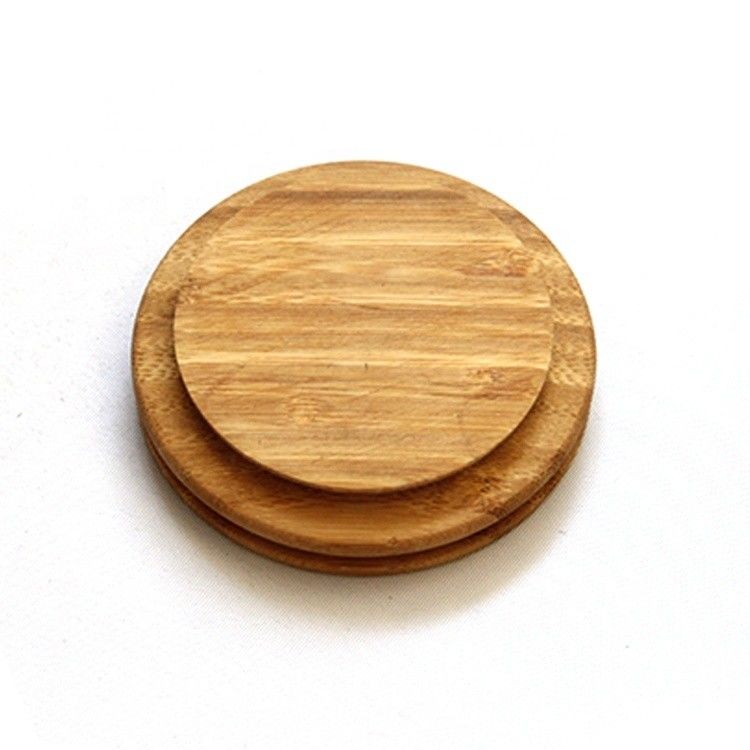 Customized Round Shape Bamboo Wood Lid for Glass Candle Holder Jar Jars and Silicone Ring