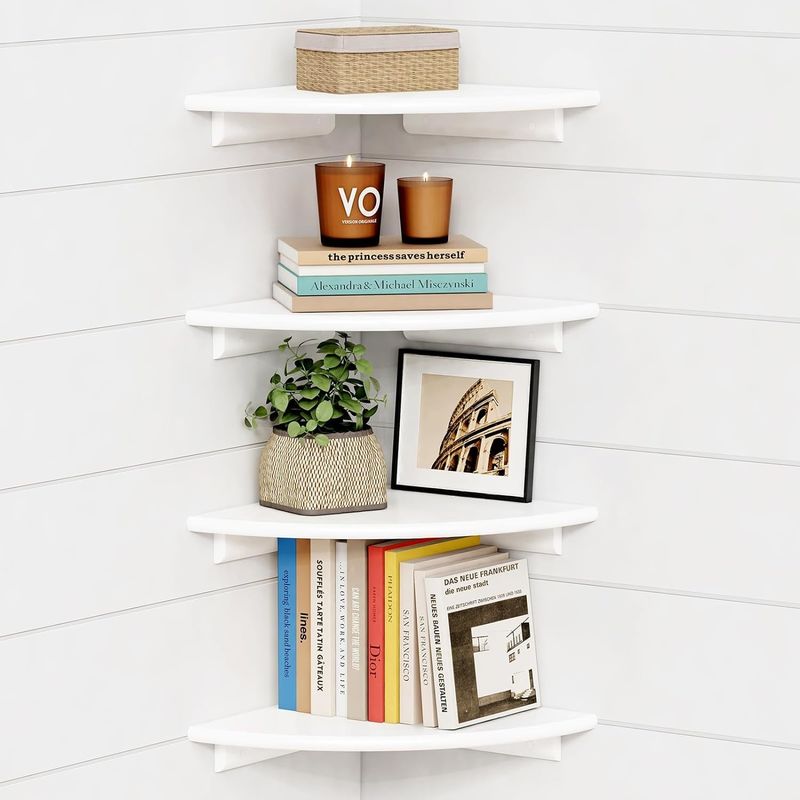 Custom Living Room Decor Set of 4 Corner Round White Floating Book Shelves for Wall