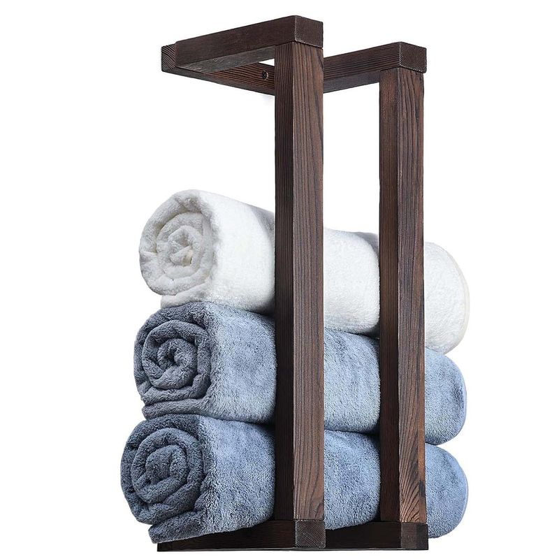 Decorative Pine Wall Mounted Wooden Towel Rack for Bathroom Rolled Towels Organizer