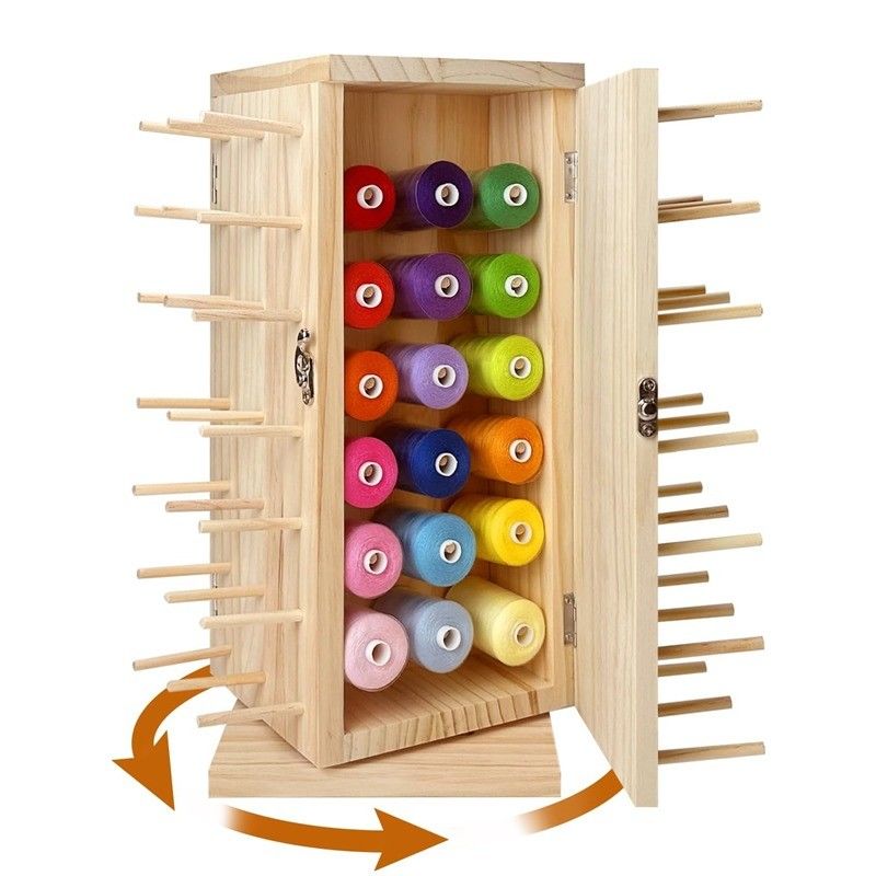 360 Degree Rotating Wooden Thread Holder Ideal Storage for DIY Spools Thread Braiding