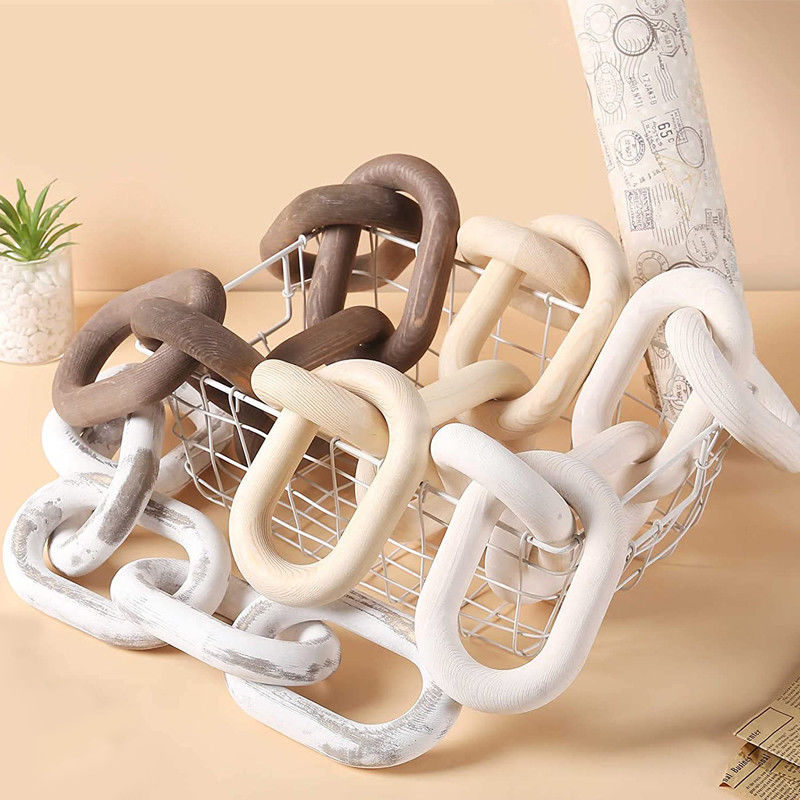Handcrafted Mango Wood Chain Link Decor for Folk Art Style Home Decoration