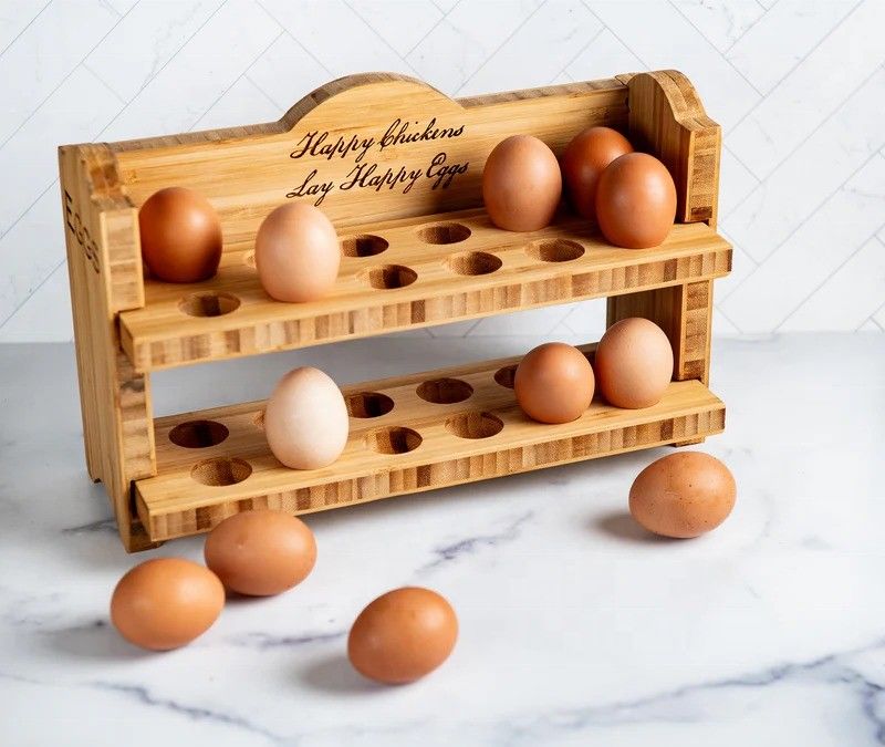 Eco-Friendly Bamboo Rustic Wooden Egg Holder for Fridge Burning or Custom Request