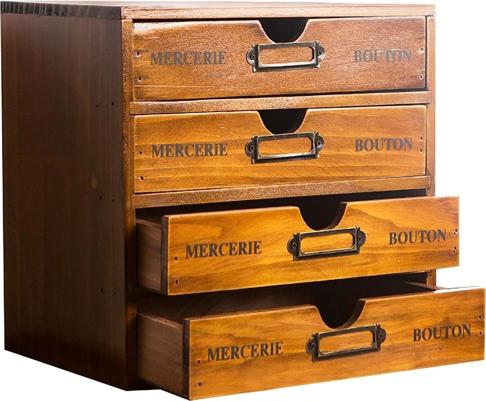 Organize Your Office Supplies in Style with a Rustic Wooden Storage Box and 4 Drawers