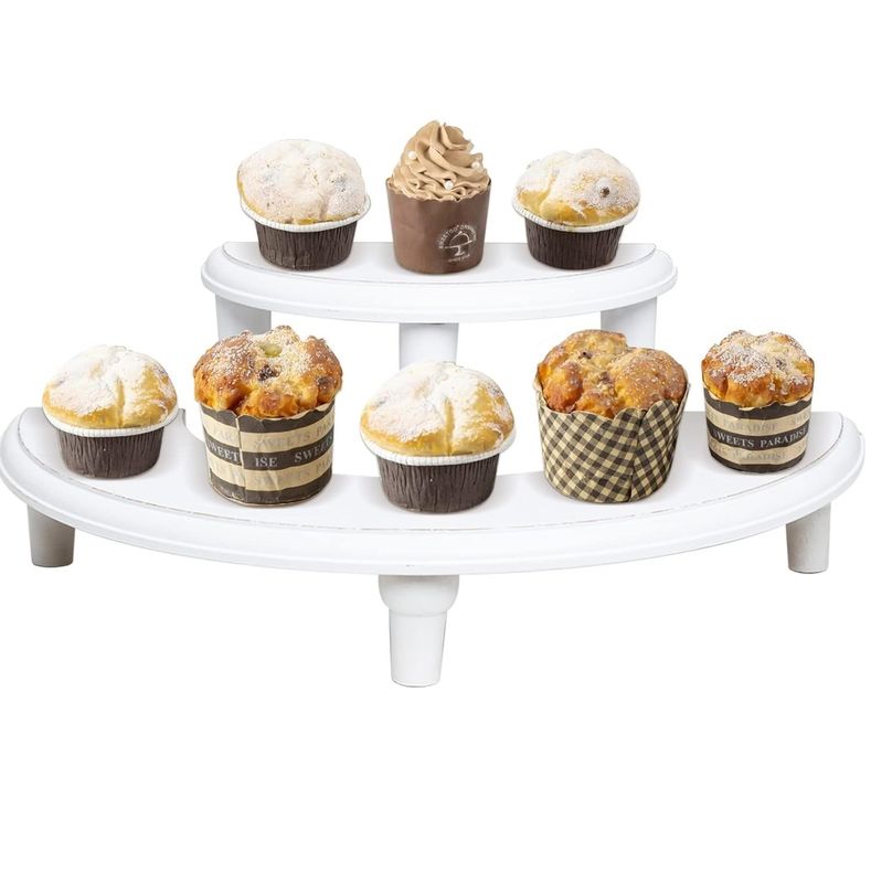 Half Moon Dessert Display Stand 2-Tier Wooden Display Risers for Display Collections