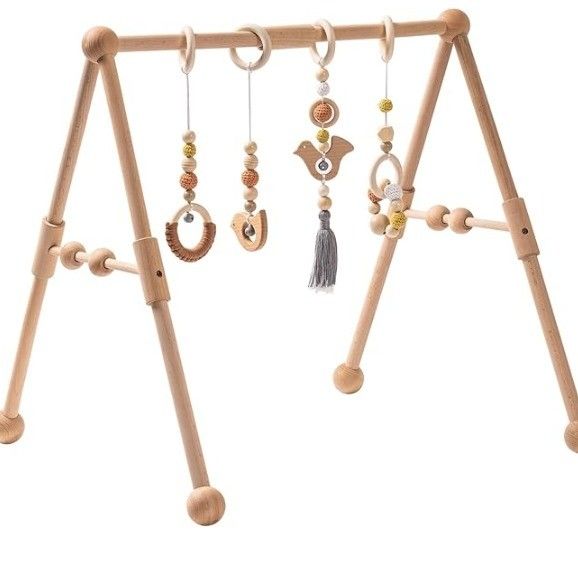2407Frame Activity Gym Hanging Bar Infant Toys Wooden Baby Gym with 4 Toys in Your Color