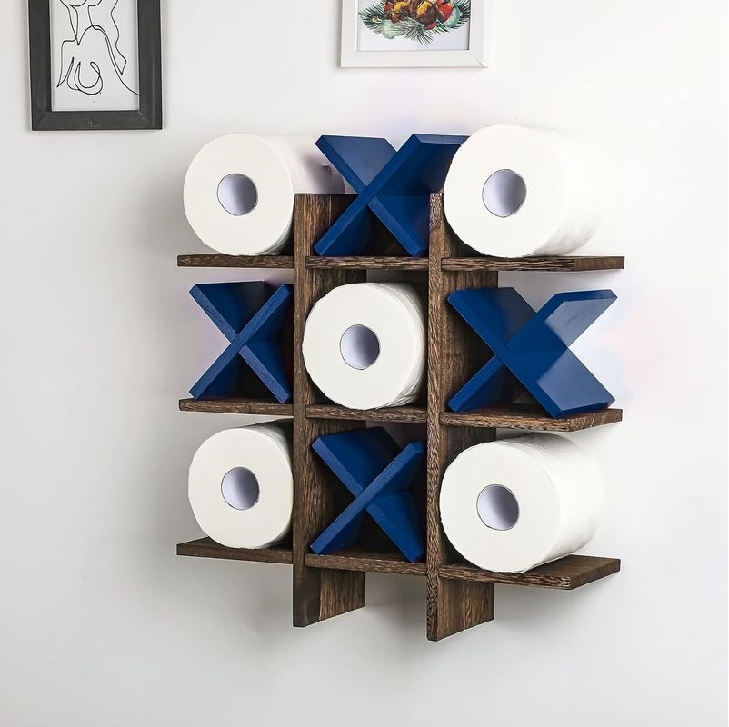 Wooden Bath Roll Holder Behind Doors/On Walls Customized Logo Toilet Paper Holder Stand