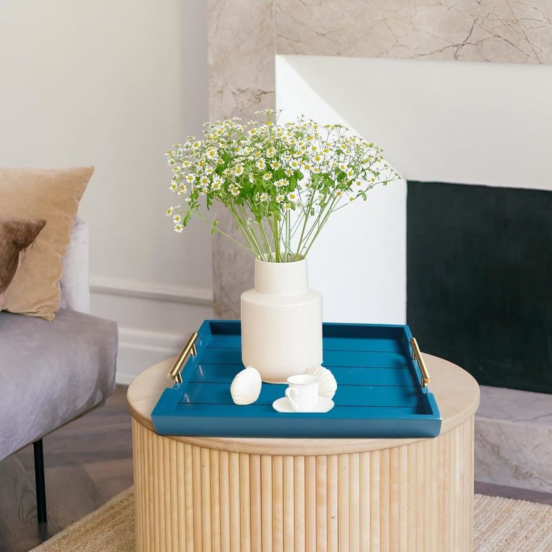 Injection Wooden Serving Tray Plain Color or Customized Large Ottoman Tray with 4 Coasters