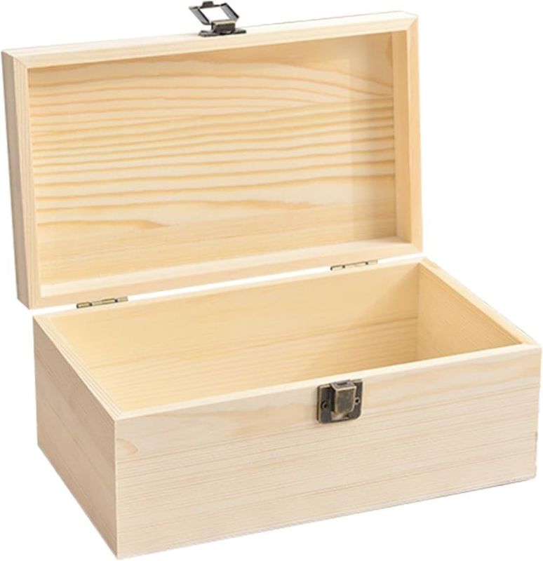 10.6 x 8 x 5.7 Inch Wooden Storage Box with Hinged Lid Customized Logo Acceptable