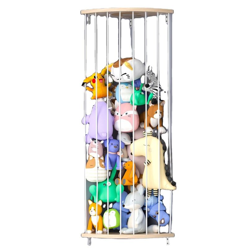 Living Room Custom Size Zoo Pattern Stuffed Animal Storage Shelf with Wood Organizer Cage