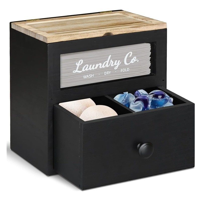 Industrial Home Organizer Customized OEM Solid Wood Dryer Sheet Holder Laundry Pods Container Storage Box
