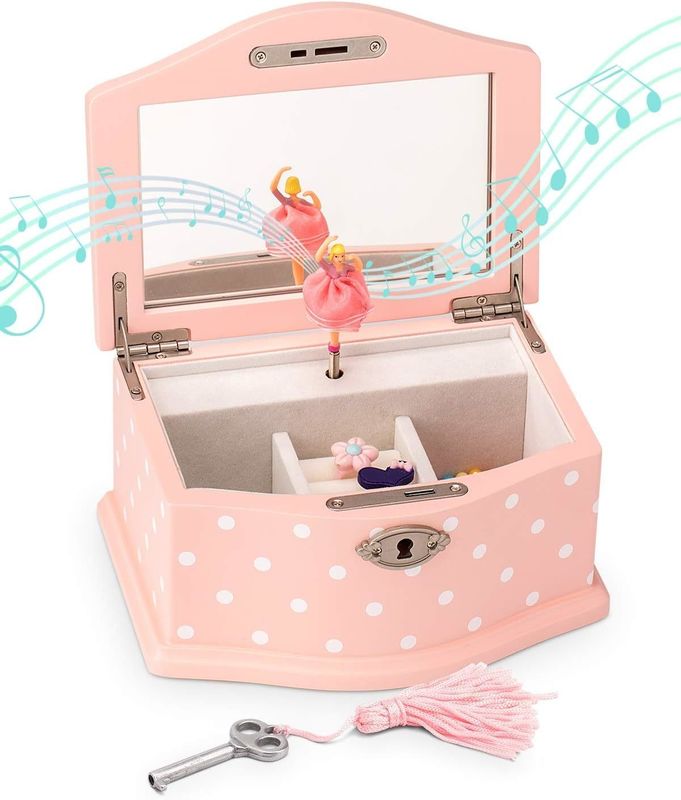 Handmade Swan Lake Wind-Up Music Box for Girls and Teens Rectangle Jewelry Organizer