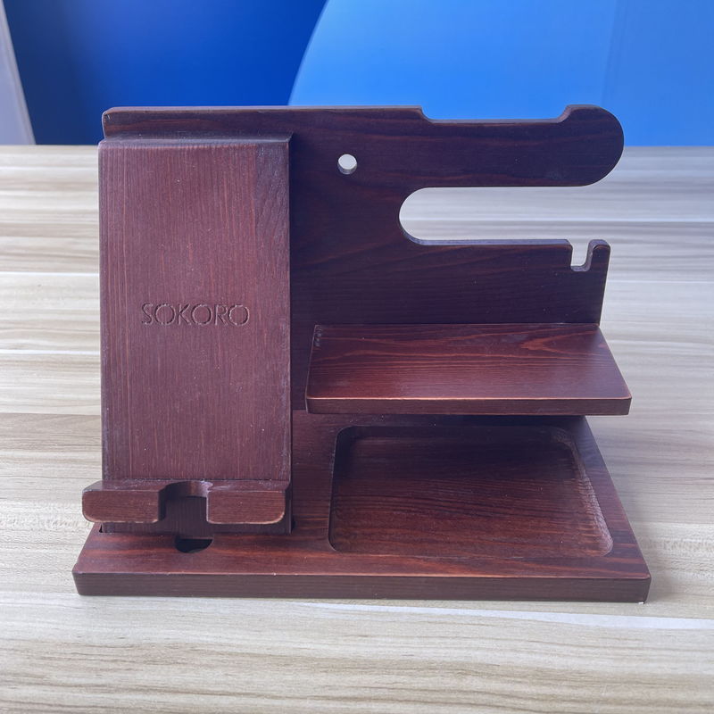Laser Engraved Wooden Lazy Holder Custom Cell Phone Stand with Phonestand and Pen Slot