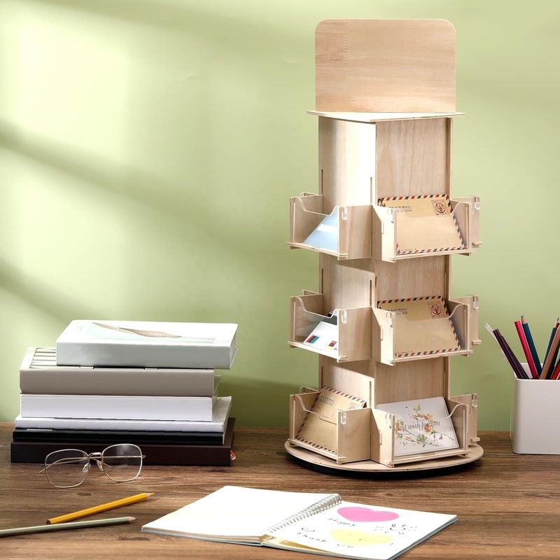 Living Room Furniture 3 Tier 4 Sided Wooden Rotating Display Stand with 360 Rotation
