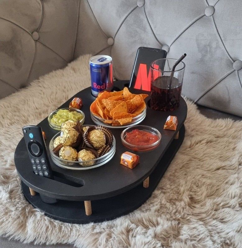 202406 Black Couch Bar with 4 Glass Bowls High Quantity and Stocked Snack Board