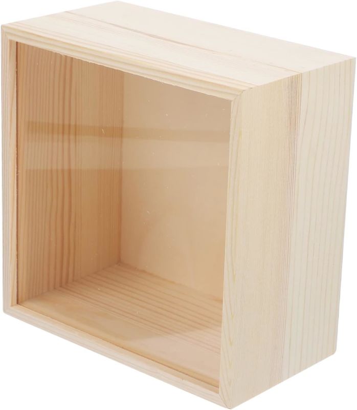 Wooden Box Desktop Accessories Case Decorative Wood Treasure Clear Lid Small Display