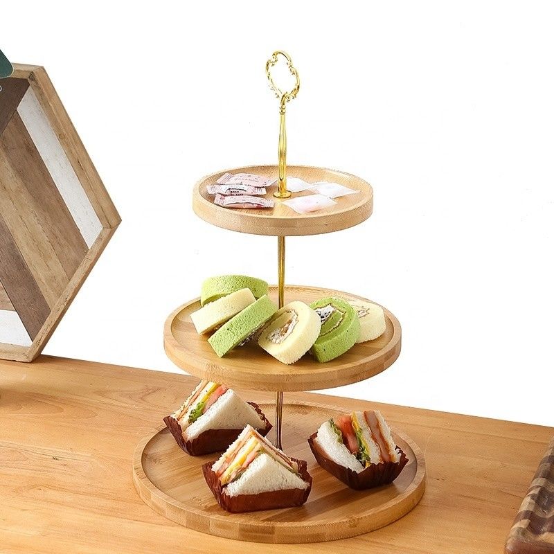 Custom Size 3 Layer Bamboo Cupcake Stand for Party Fruits Snacks Serving Tray OEM ODM