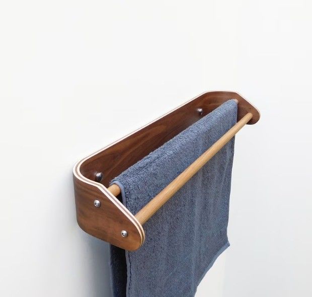 Custom Wooden Double Towel Bar Modern Bath Towel Rack with Wall Mounted Wooden Shelf