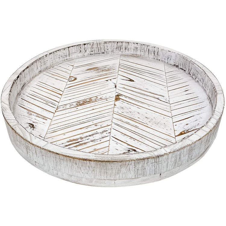 Customized Logo Accepted Farmhouse White Lazy Susan Round Tray Vintage Style Turntable Cabinet Organizer