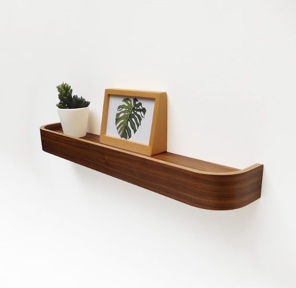Modern Rounded Edge Wood Shelves OEM Curved Walnut Floating Ledge Shelf for Home