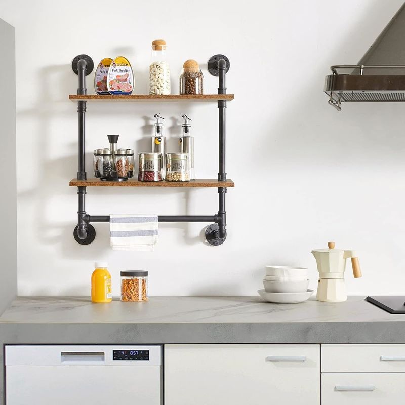 Home Appliance Wall Display Bookshelf Industrial Pipe Shelf for Kitchen Office Storage