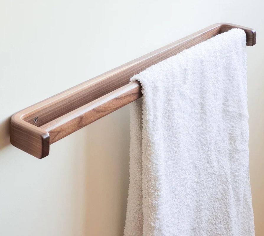 Bathroom Towel Rack Handmade Wooden Towel Bar Large Walnut Towel Rail Non-folding Rack