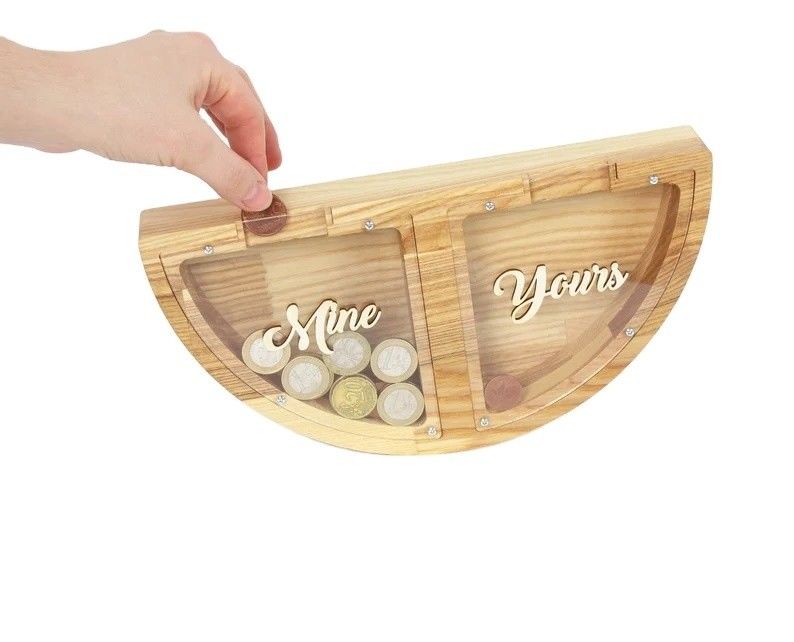 Personalized Wooden Piggy Bank MINE YOURS Design Save Money in a Fun and Creative Way