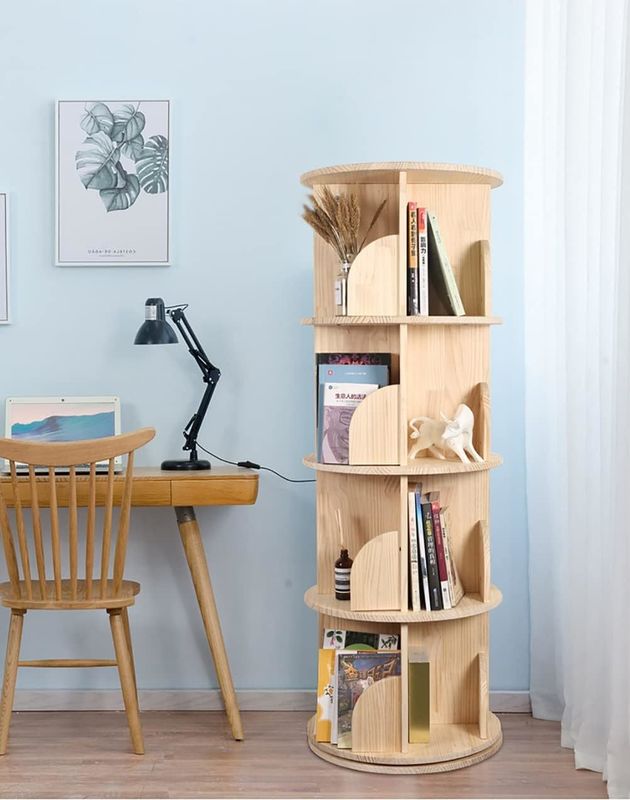 3-5 Tier Children Rotating Bookshelf for General in White Living Room Bookcase