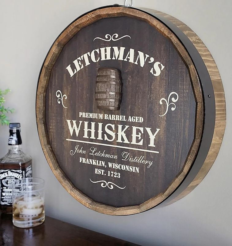 Varnishing Printing Handling Wooden Barrel Wall Decoration Bar Sign for Wine and Beer