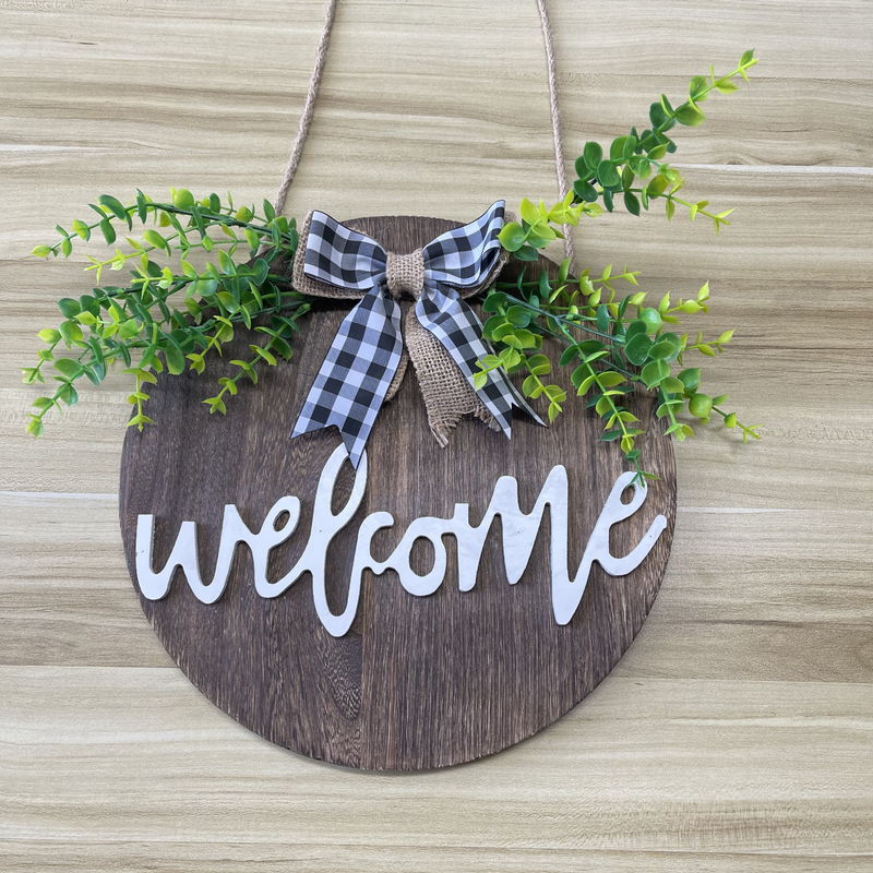 Wooden Front Door Welcome Wall Sign Plaque for Home Decoration Custom Round Shape
