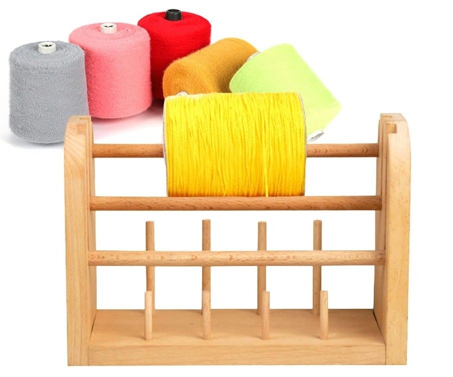 202406 Wooden Yarn Spool Holder Thread Spool Storage Rack Spinning Ball Winder Compact