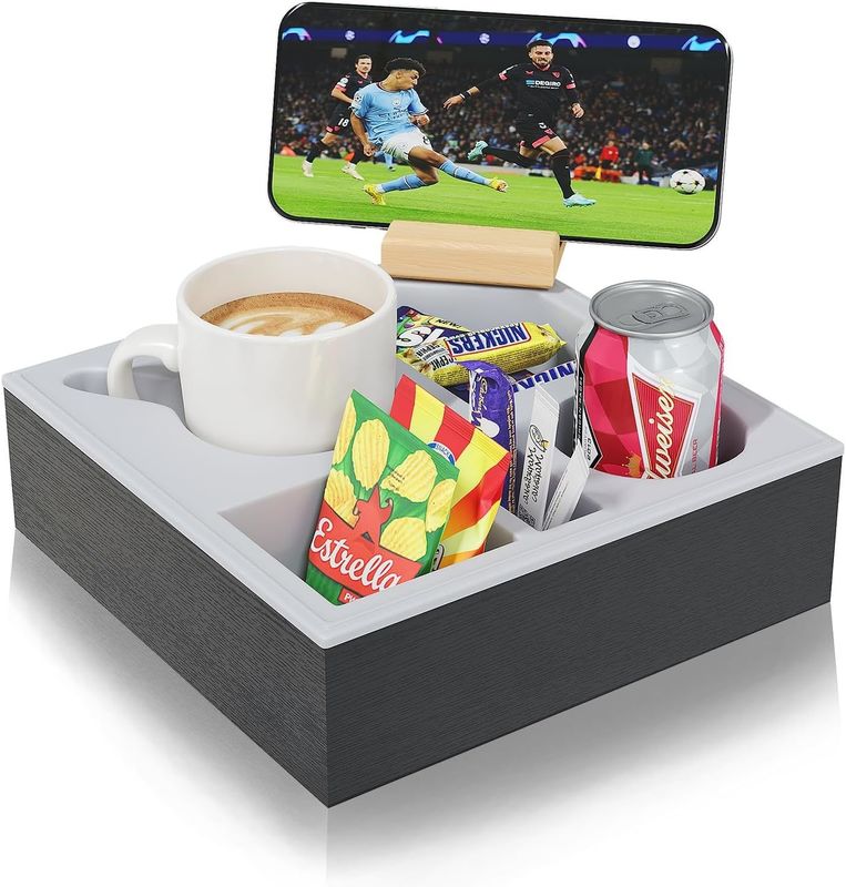 Waterproof Anti-Spill Wooden Couch Cup Holder Tray for Bed Sofa Organizer Handmade
