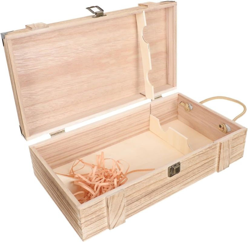 Handmade Pine Wood Wine Box With Lid For Custom Size Decorative Empty Containers