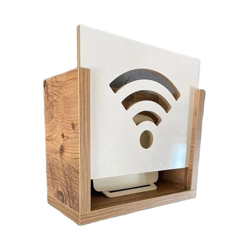 Burned Wall Mounted Router Hide Internet Modem Storage with Wooden Decorative Wifi Box