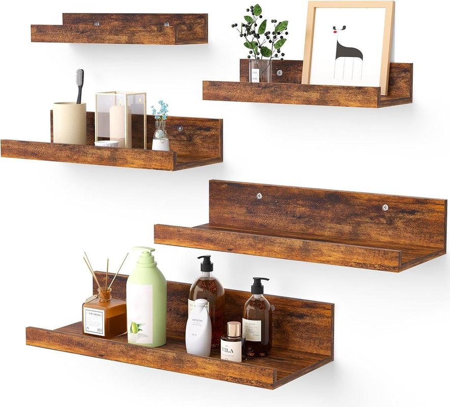 Space-Saving Kitchen Set Of 5 Small Picture Ledge Home Wood Floating Shelves For Wall