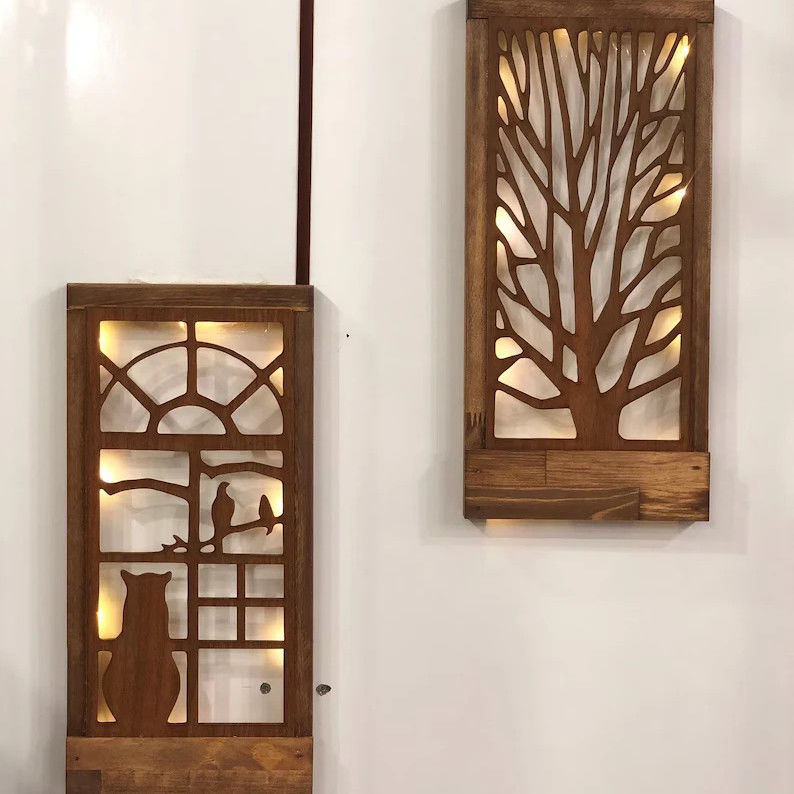 Handmade Wooden LED Wall Decoration for Bedroom Square Over-the-Bed Theme Love