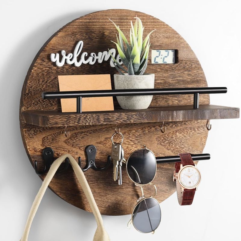 Modern Style Wooden Key Holder for Wall Save Space and Add Charm to Entryway Hallway Kitchen Office