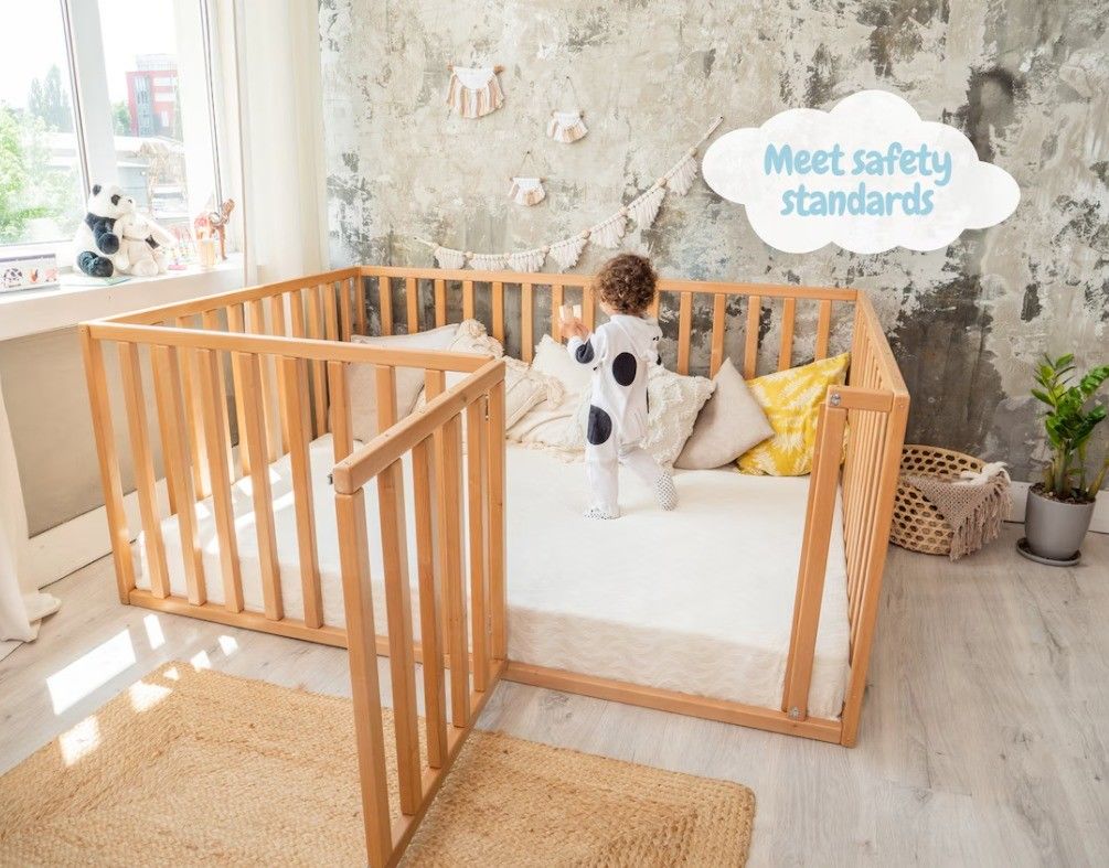 OEM Eco friendly wooden Bed with Extra Protection Nursery bed Toddler Play bed Solid wood bed