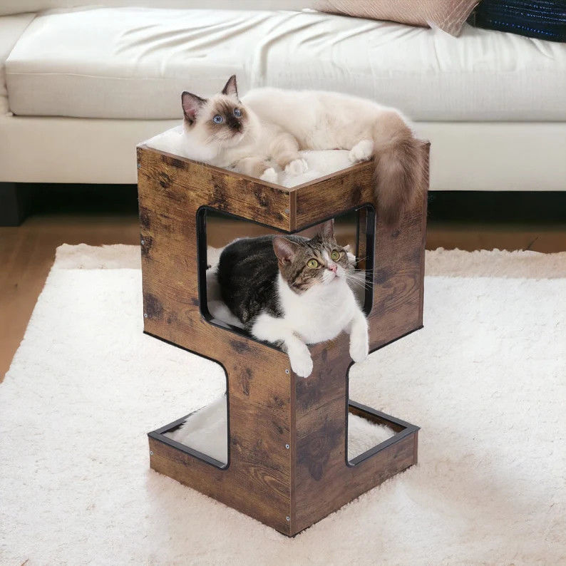 Customized Shape Cat Climbing Scratcher Toy Tree Modern Wooden Pet Gifts for Cat House