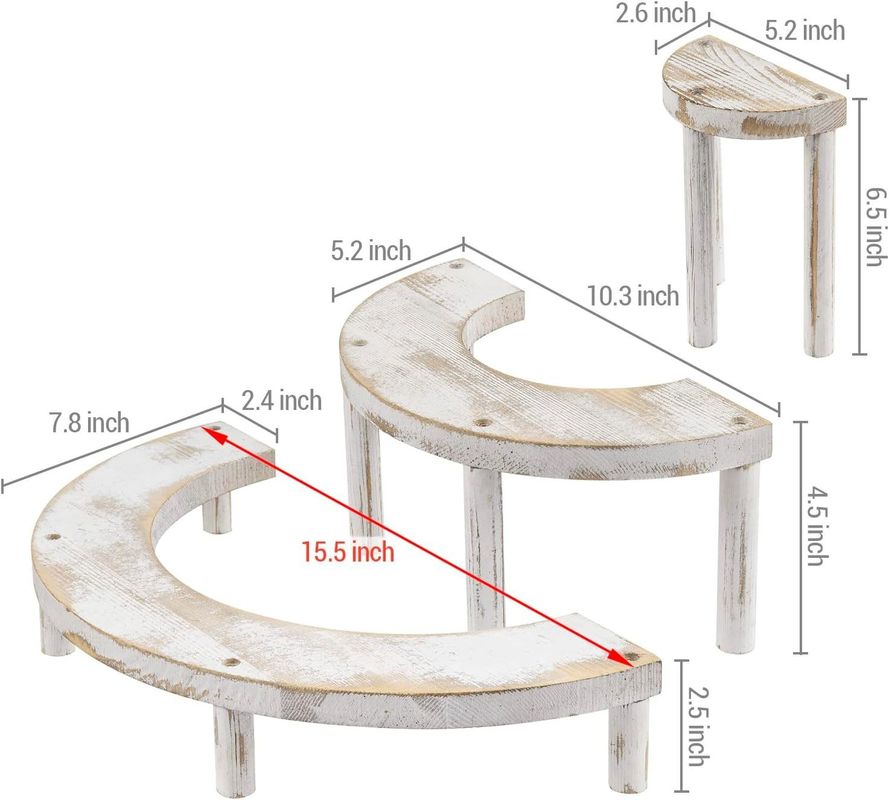 Embossed Wooden Whitewashed 3-Piece Set for Semicircle Cupcake Stand and Display Riser