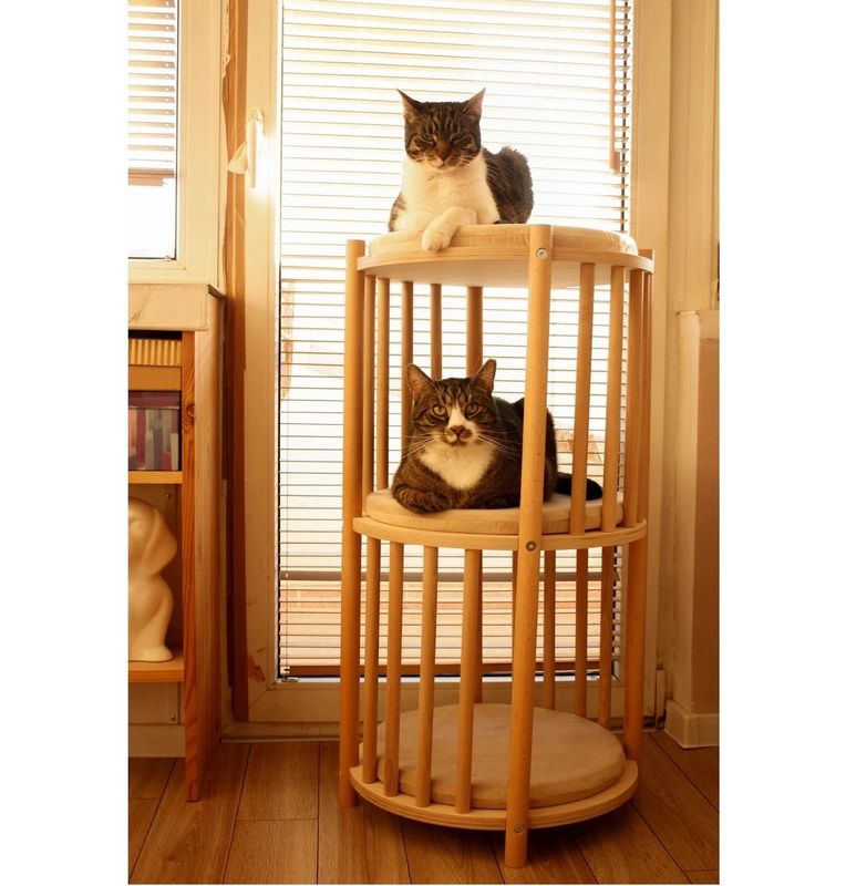 Function Save Space Solid Wood Kitty Nest 2 Tier Cat Furniture Tree Cat House Cave Bed