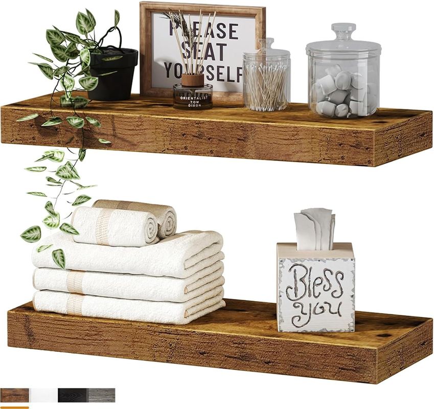 Customized Logo Set Of 2 Rustic Brown Bathroom Shelves Floating Shelves For Bathroom