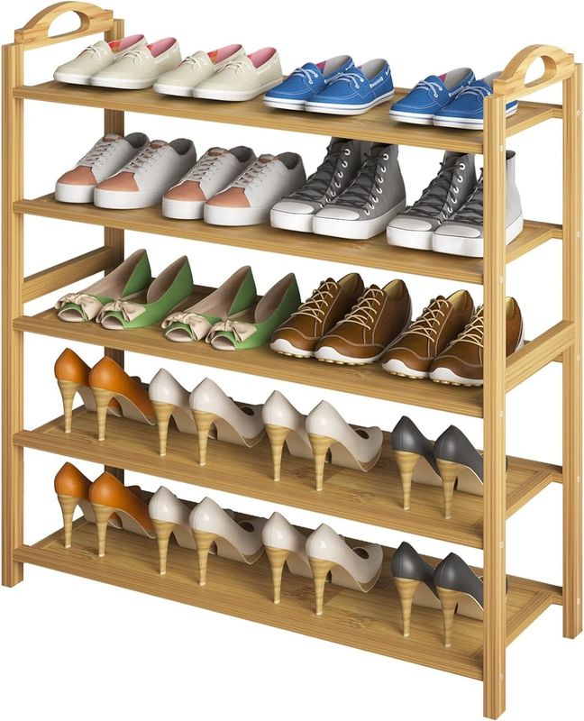 Wooden 5-Tier Natural Bamboo Shoe Rack Stackable Storage Shelf for Multi-Function OEM