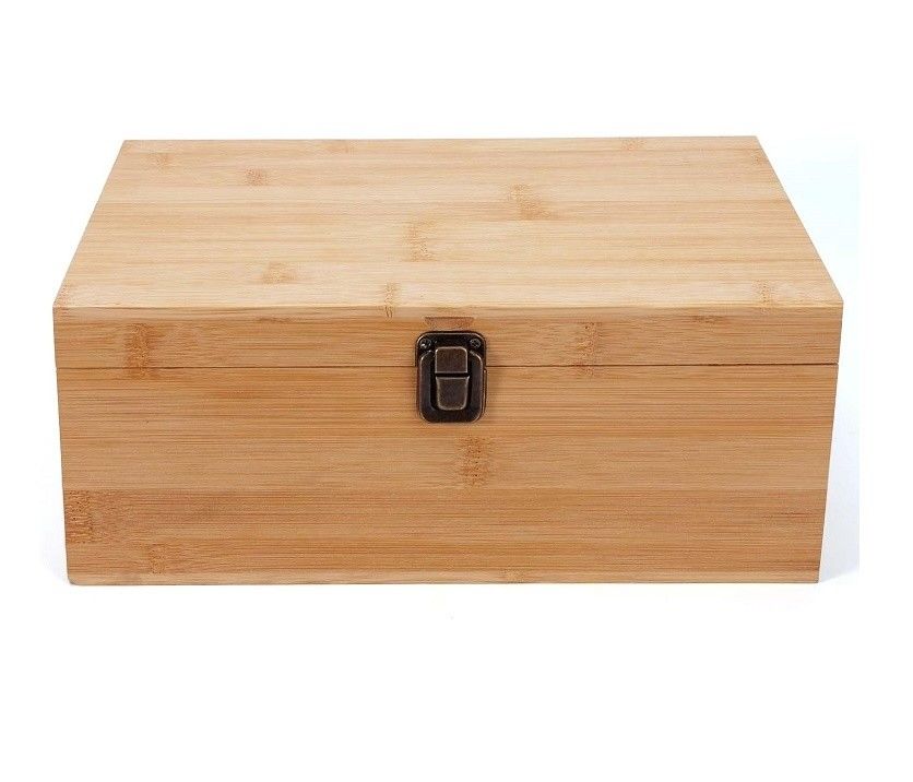 1 X 7.9 X 4.5 Inch Natural Bamboo Wood Storage Box With Hinged Lid Silk-Screen Printing